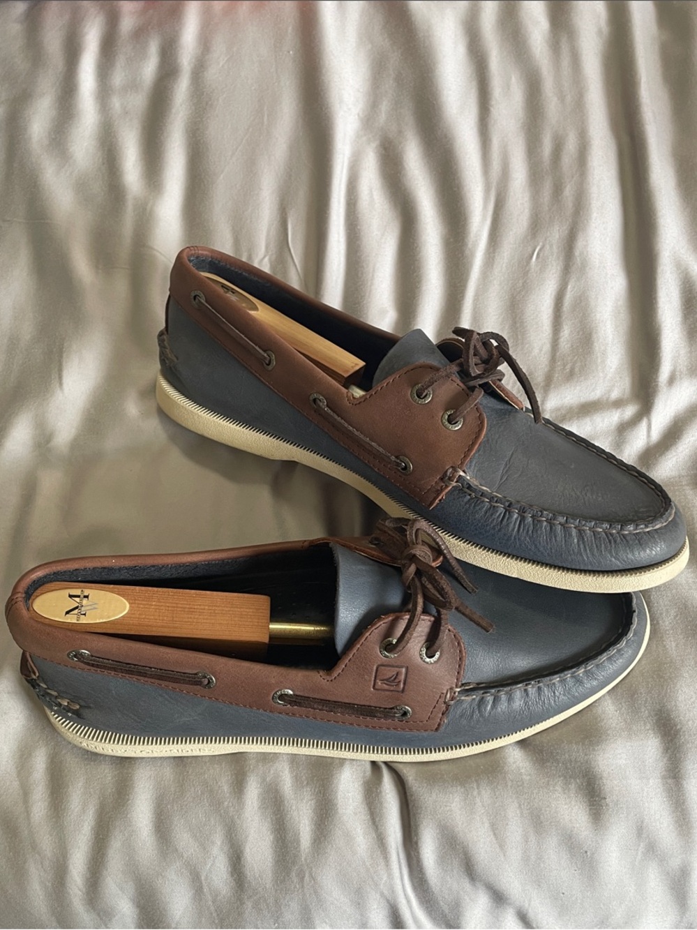 Sperry Classic Leather Boat Shoes - Navy & Brown | Men’s 11.5 - Picture 3 of 6